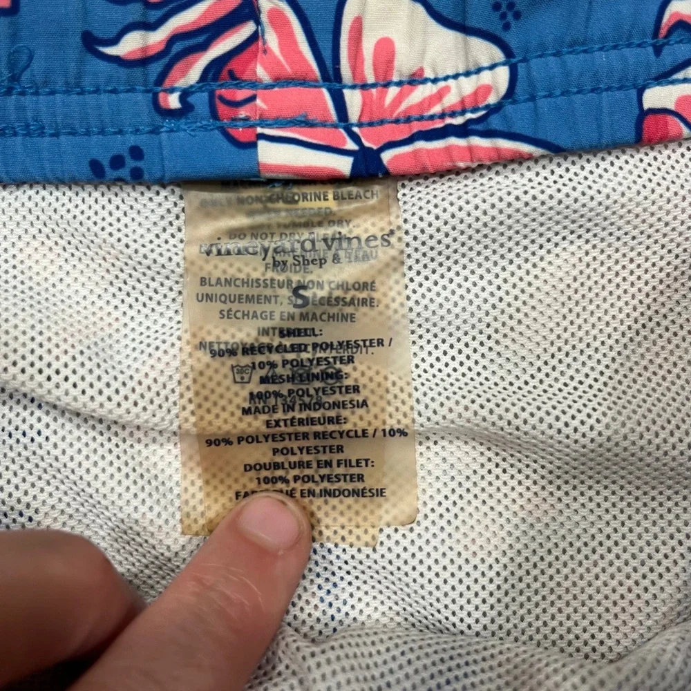 Vineyard Vines Mens Blue Pink Crab Hibiscus Floral Swim Trunks Board Shorts S